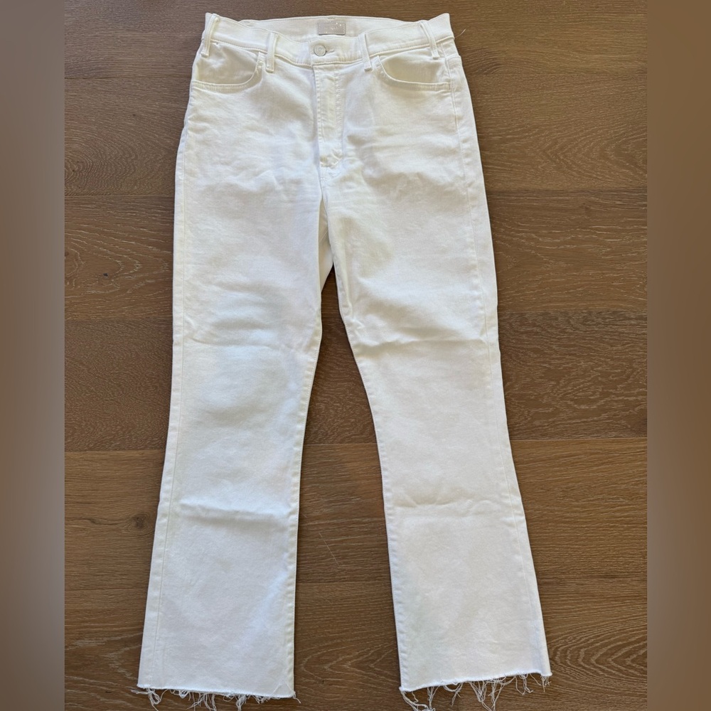 Mother The Hustler Ankle Fray White Jeans Size 31